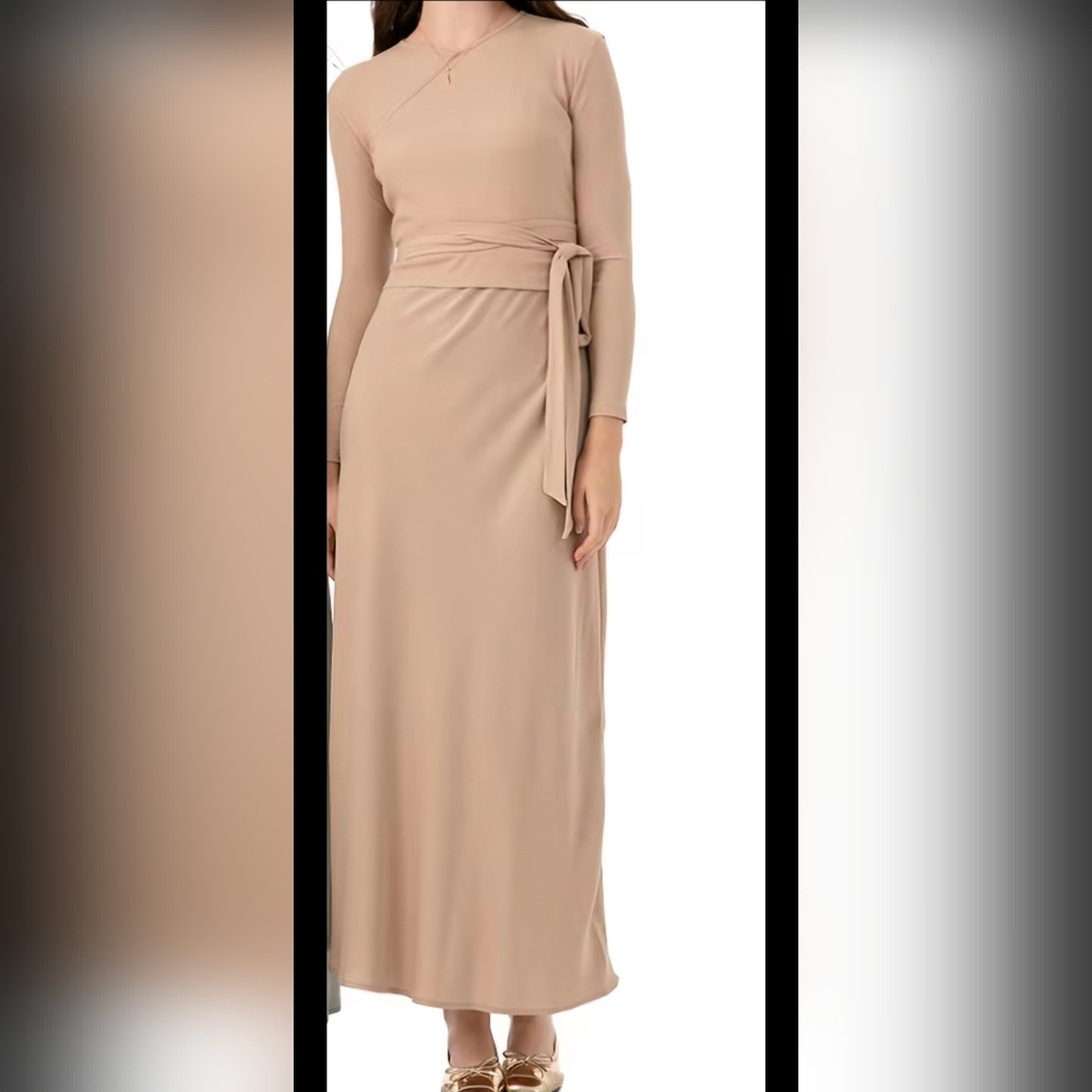 Elegant Tan Long Sleeve Dress